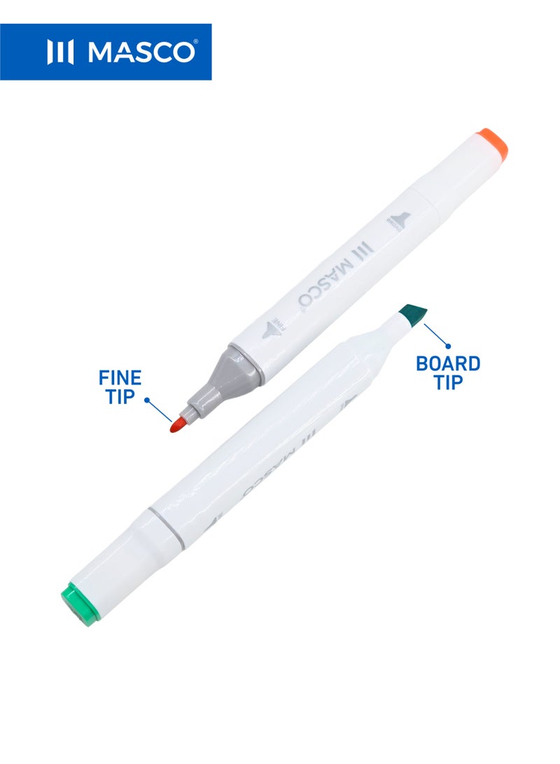 ماسكو طقم أقلام ماركر مزدوجة الرأس، 48 لونًا، رأس دقيق ورأس عريض، حبر عالي الجودة سريع الجفاف - Image 3